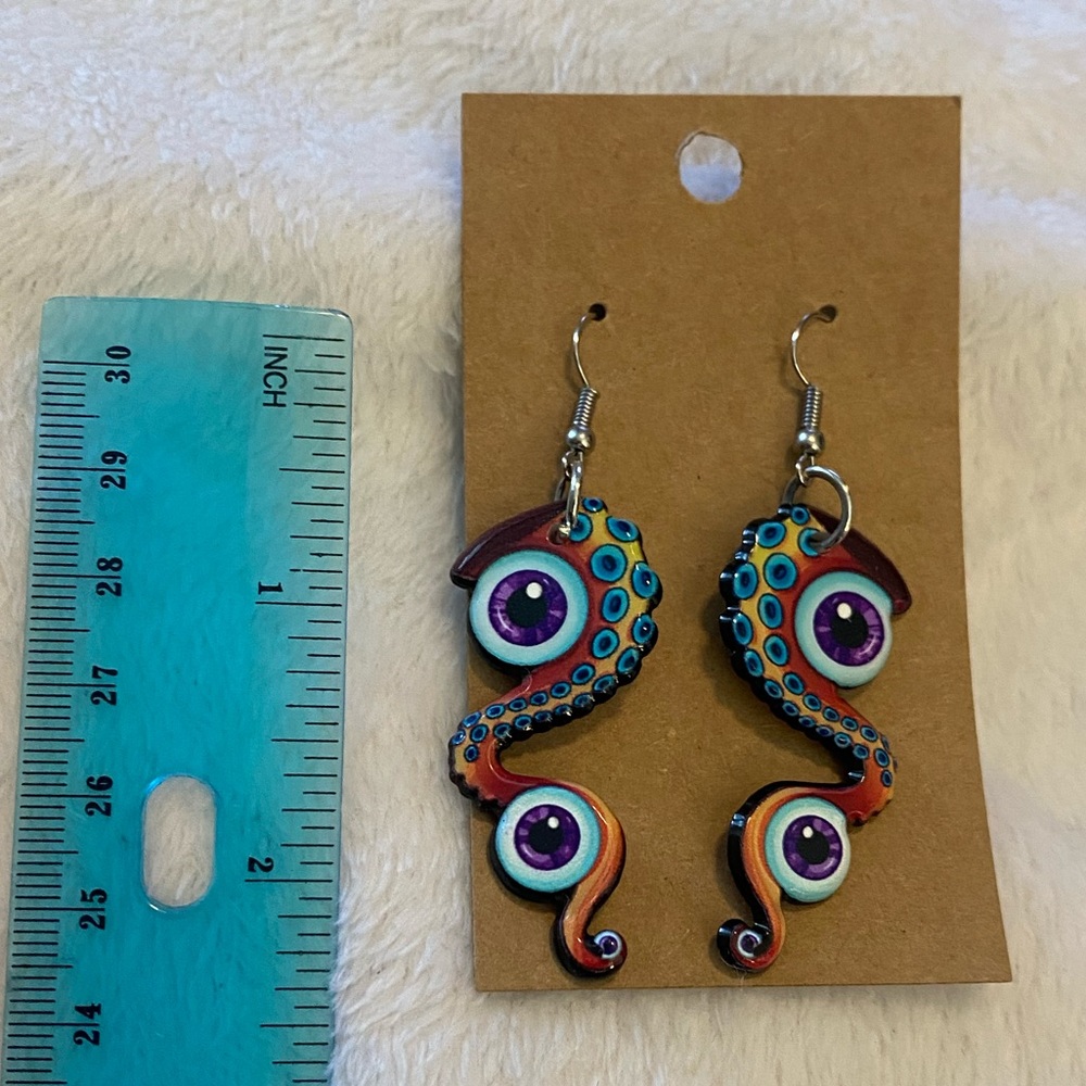 Psychedelic eyeball tentacle alien earrings - Picture 2 of 3